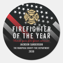 Firefighter of the Year Employee Logo Red Line Runder Aufkleber