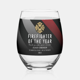 Firefighter of the Year Employee Logo Red Line Weinglas Ohne Stiel