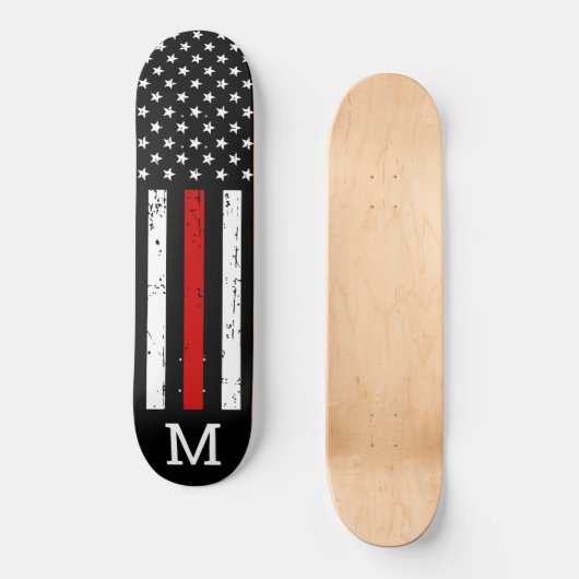 Firefighter Personalisiert Monogram Thin Red Line Skateboard (Vorderseite)