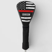 Firefighter Personalisierte USA Flag Thin Red Line Golf Headcover (Vorderseite)