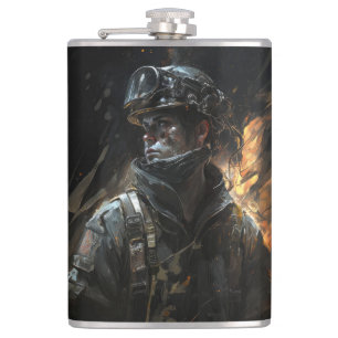 Firefighter Portrait Fantasy Malerei Wilden Geist Flachmann