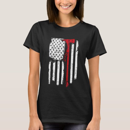 Firefighter Red Line Amerikanische Flagge mit Fire T-Shirt (Vorderseite)