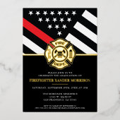 Firefighter Red Line Flag Fireman Abschluss Folieneinladung (Vorderseite)