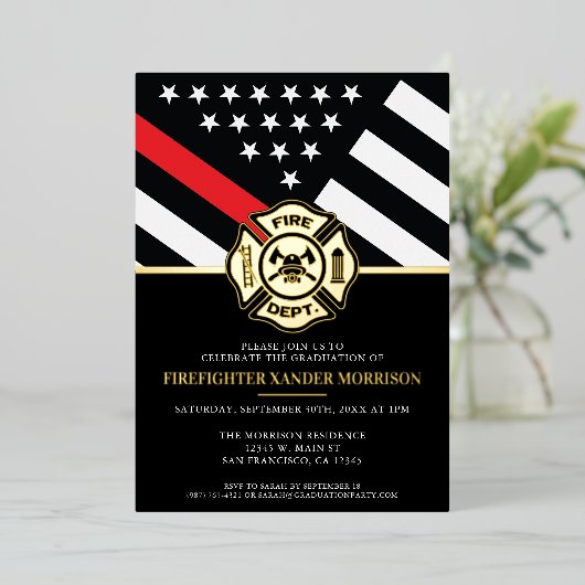 Firefighter Red Line Flag Fireman Abschluss Folieneinladung (Stehend vorne)