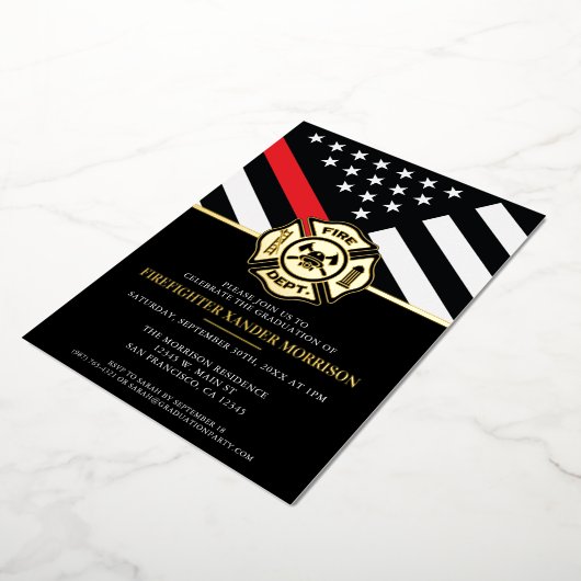 Firefighter Red Line Flag Fireman Abschluss Folieneinladung (Gedreht)