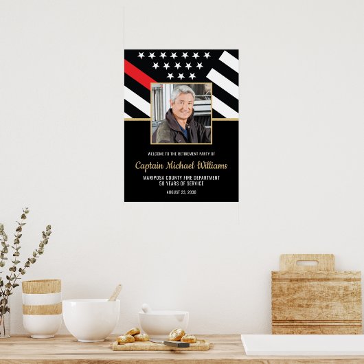 Firefighter Red Line Photo Retirement Welcome Poster (Küche)