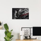 Firefighter Red Line Tribute Smoke American Flag Poster (Heimbüro)