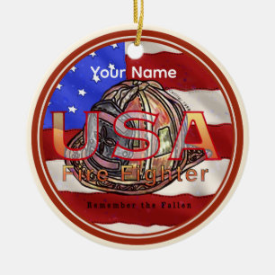 Firefighter remember the fallen custom name keramik ornament