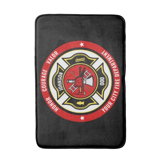 Firefighter Rescue ADD NAME Fire Department Abzeic Badematte (Vorderseite Vertikal)