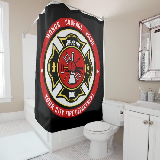 Firefighter Rescue ADD NAME Fire Department Abzeic Duschvorhang (Beispiel)