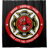 Firefighter Rescue ADD NAME Fire Department Abzeic Duschvorhang (Vorderseite)