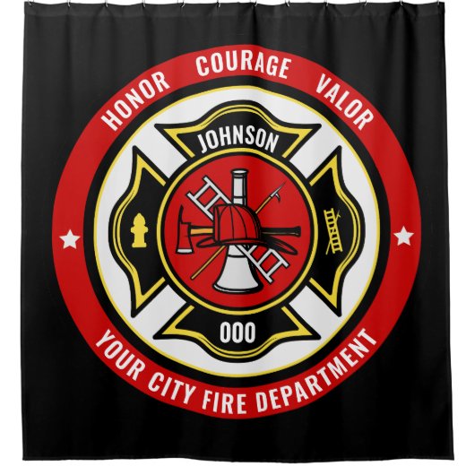 Firefighter Rescue ADD NAME Fire Department Abzeic Duschvorhang (Vorderseite)