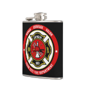 Firefighter Rescue ADD NAME Fire Department Abzeic Flachmann (Links)