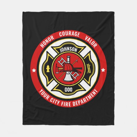 Firefighter Rescue ADD NAME Fire Department Abzeic Fleecedecke (Vorderseite)