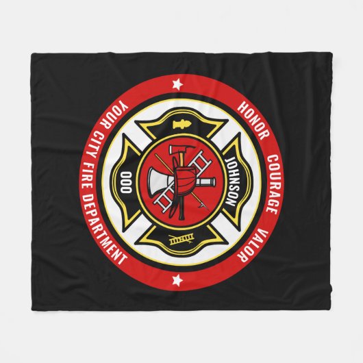 Firefighter Rescue ADD NAME Fire Department Abzeic Fleecedecke (Vorderseite (Horizontal))