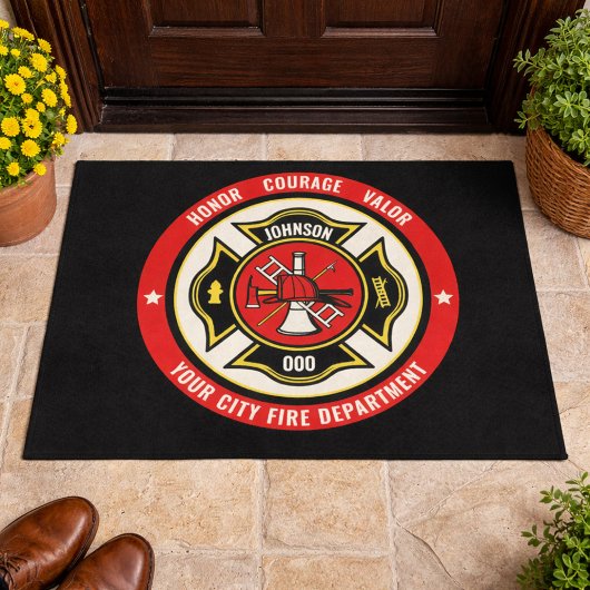 Firefighter Rescue ADD NAME Fire Department Abzeic Fußmatte
