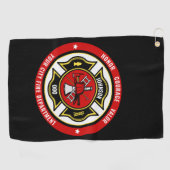 Firefighter Rescue ADD NAME Fire Department Abzeic Golfhandtuch (Horizontal)