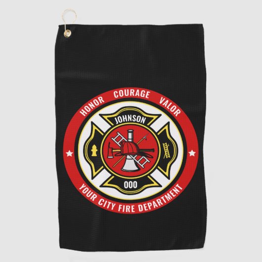 Firefighter Rescue ADD NAME Fire Department Abzeic Golfhandtuch (Vorderseite)