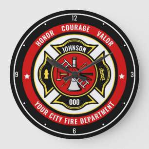 Firefighter Rescue ADD NAME Fire Department Abzeic Große Wanduhr