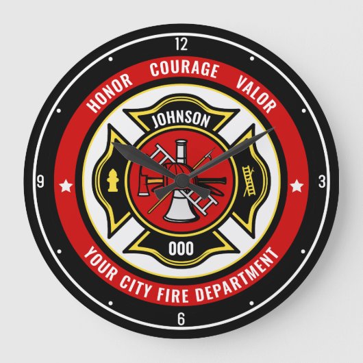 Firefighter Rescue ADD NAME Fire Department Abzeic Große Wanduhr (Vorderseite)