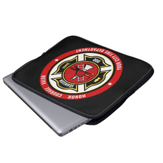 Firefighter Rescue ADD NAME Fire Department Abzeic Laptopschutzhülle (Vorne Knopf)