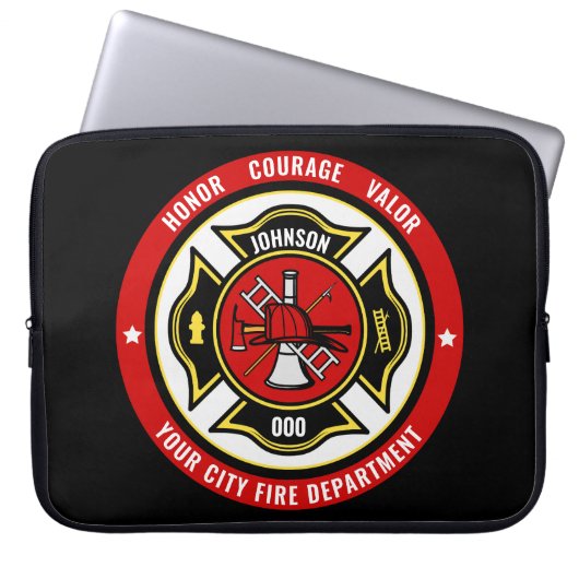 Firefighter Rescue ADD NAME Fire Department Abzeic Laptopschutzhülle (Vorderseite)