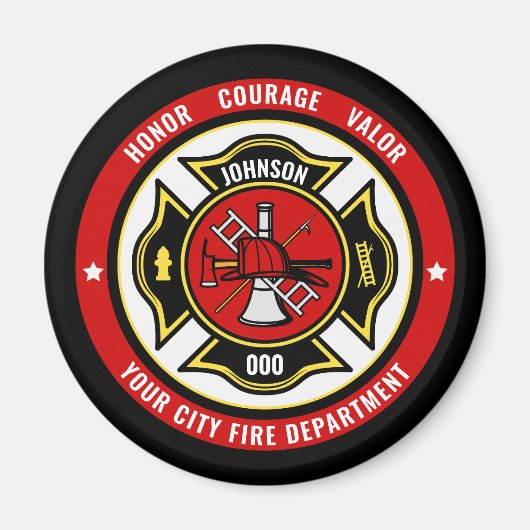 Firefighter Rescue ADD NAME Fire Department Abzeic Magnet (Vorne)