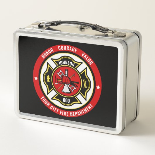 Firefighter Rescue ADD NAME Fire Department Abzeic Metall Brotdose (Rückseite)