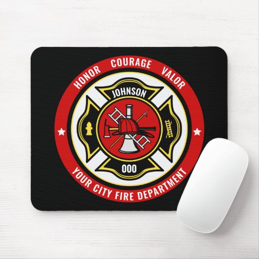 Firefighter Rescue ADD NAME Fire Department Abzeic Mousepad (Mit Mouse)