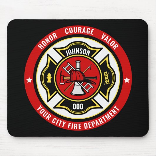 Firefighter Rescue ADD NAME Fire Department Abzeic Mousepad (Vorne)