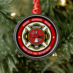 Firefighter Rescue ADD NAME Fire Department Abzeic Ornament Aus Metall