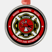 Firefighter Rescue ADD NAME Fire Department Abzeic Ornament Aus Metall (Vorne)