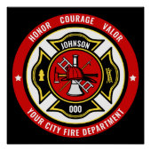 Firefighter Rescue ADD NAME Fire Department Abzeic Poster (Vorderseite)