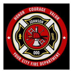 Firefighter Rescue ADD NAME Fire Department Abzeic Poster
