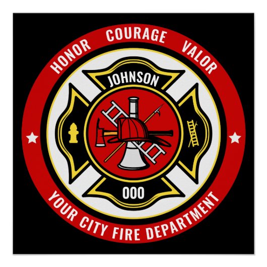 Firefighter Rescue ADD NAME Fire Department Abzeic Poster (Vorderseite)