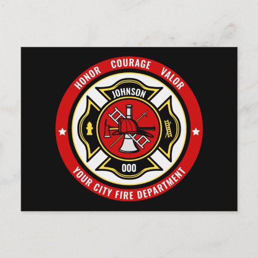 Firefighter Rescue ADD NAME Fire Department Abzeic Postkarte (Vorderseite)