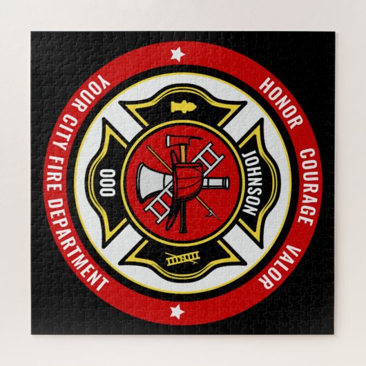 Firefighter Rescue ADD NAME Fire Department Abzeic Puzzle (Horizontal)