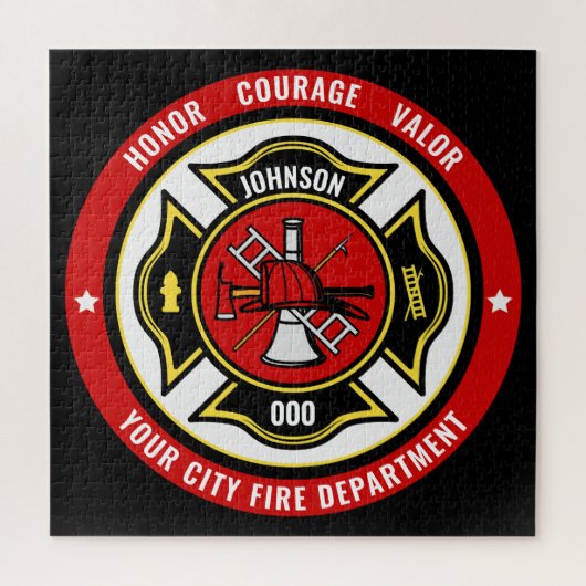 Firefighter Rescue ADD NAME Fire Department Abzeic Puzzle (Vertikal)