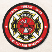 Firefighter Rescue ADD NAME Fire Department Abzeic Runder Pappuntersetzer (Vorderseite)