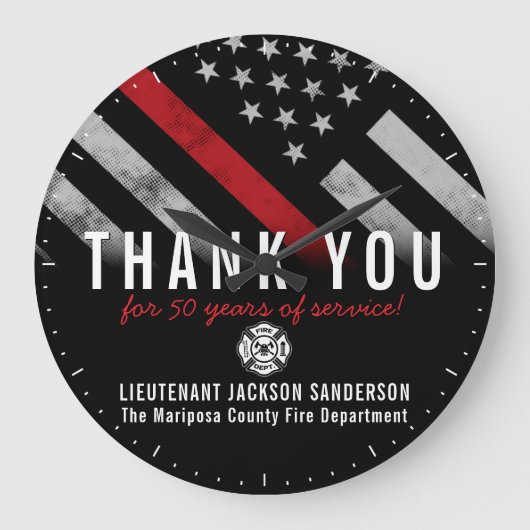 Firefighter Retirement Anniversary Red Line Flag Große Wanduhr (Vorderseite)