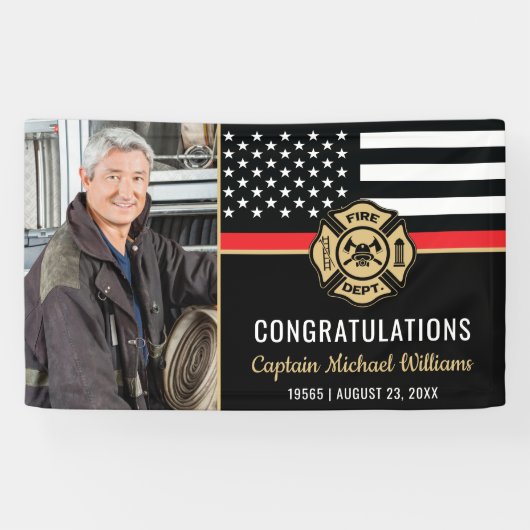 Firefighter Retirement Fireman Red Line Flag Photo Banner (Horizontal)