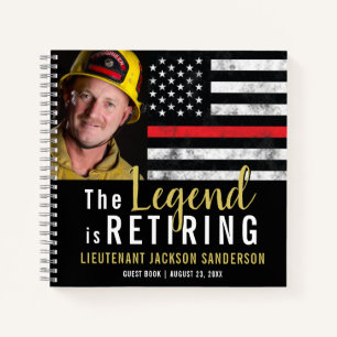 Firefighter Retirement Red Line Fireman Gästebuch Notizblock