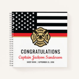Firefighter Retirement Thin Red Line Gästebuch Notizblock