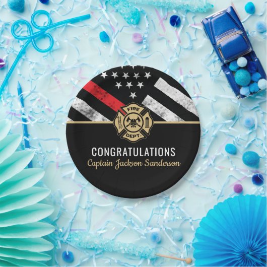 Firefighter Retirement Thin Red Line Pappteller (Party)