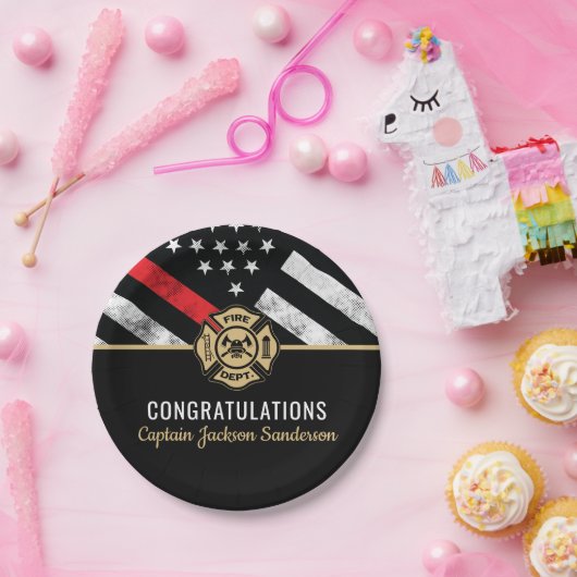 Firefighter Retirement Thin Red Line Pappteller (Party)