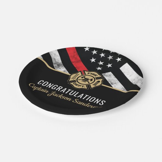 Firefighter Retirement Thin Red Line Pappteller (Schrägansicht)