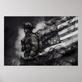 Firefighter Smoke Ink American Flag Tribute Poster