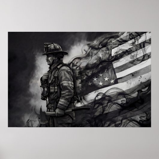 Firefighter Smoke Ink American Flag Tribute Poster (Vorne)