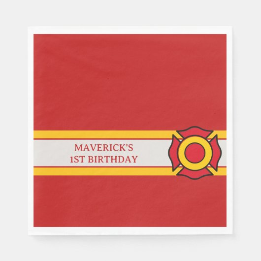 Firefighter Sound The Alarm 1st Birthday Serviette (Vorderseite)