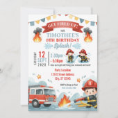 Firefighter Splash Boys Summer Birthday Pool Party Einladung (Vorderseite)
